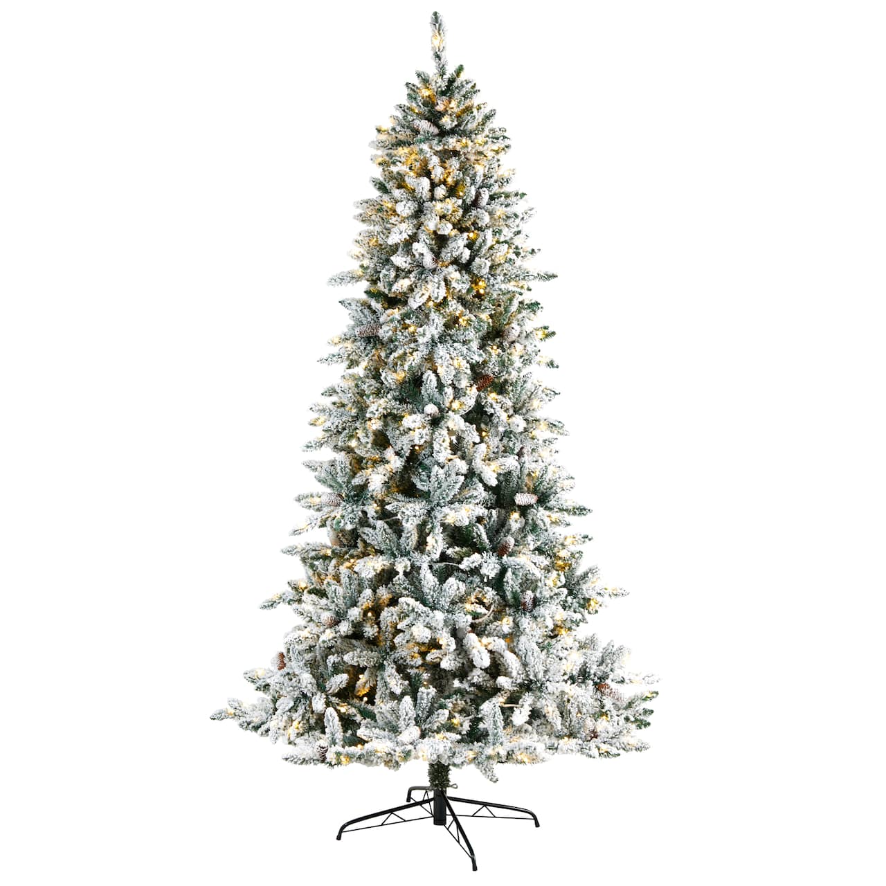 8ft. Pre-Lit Flocked Livingston Fir Artificial Christmas Tree with Pinecones, Clear LED Lights